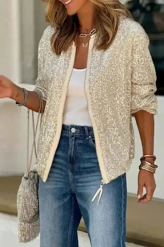 Sequin Jackets Apricot / S / 95%Polyester+5%Elastane Sparkle Surge Jacket