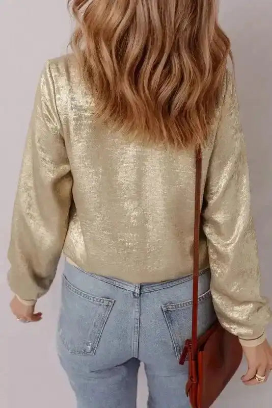 Sequin Jackets Metallic Zip-up Varsity Jacket
