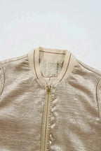 Sequin Jackets Metallic Zip-up Varsity Jacket