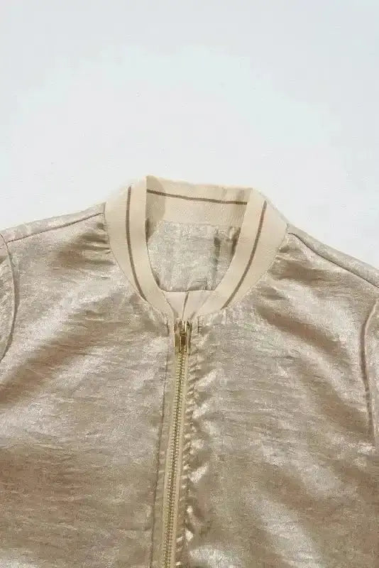 Sequin Jackets Metallic Zip-up Varsity Jacket
