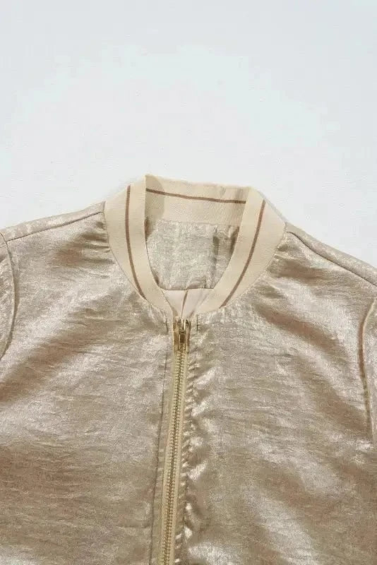 Sequin Jackets Metallic Zip-up Varsity Jacket
