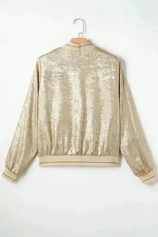 Sequin Jackets Metallic Zip-up Varsity Jacket