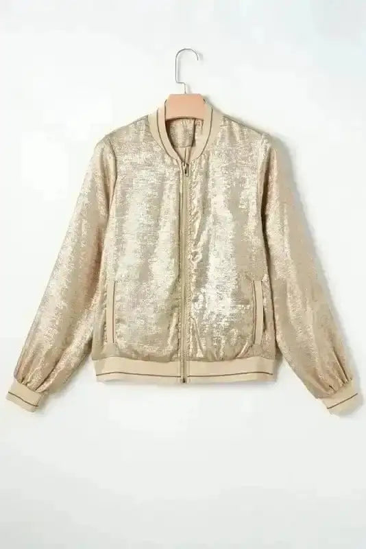 Sequin Jackets Metallic Zip-up Varsity Jacket