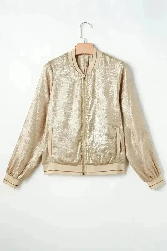 Sequin Jackets Metallic Zip-up Varsity Jacket