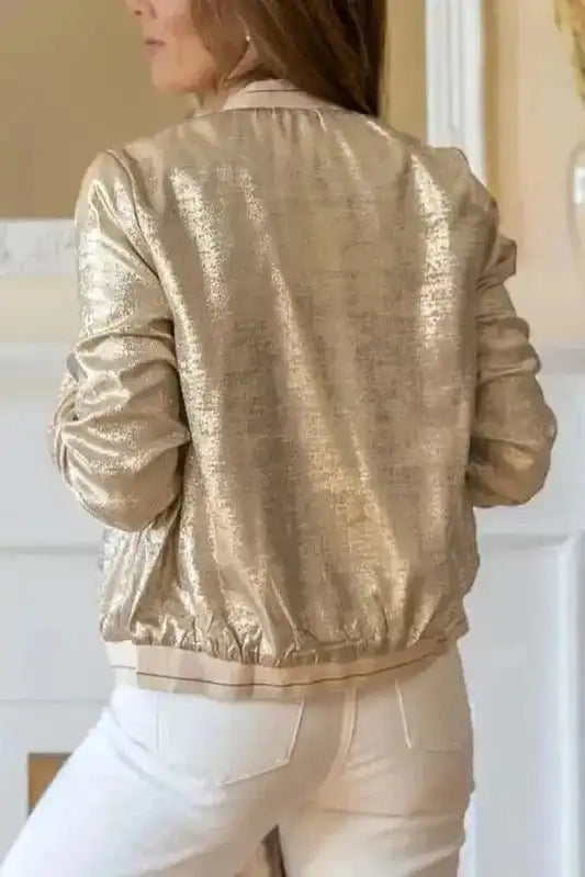 Sequin Jackets Metallic Zip-up Varsity Jacket