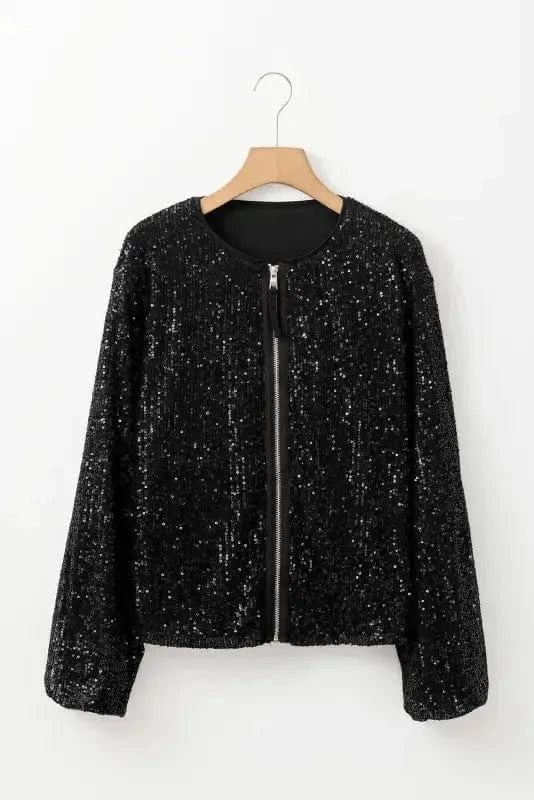 Sequin Jackets Sequin Swirl Zip-Up Jacket