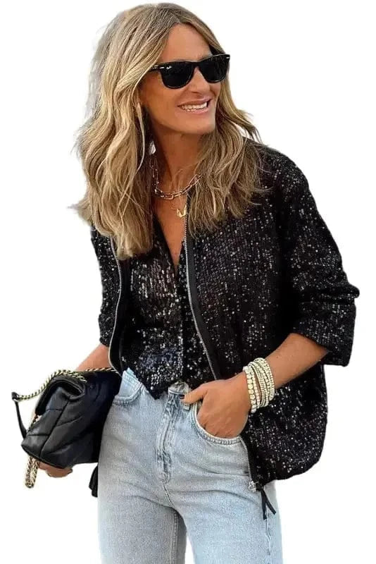 Sequin Jackets Sequin Swirl Zip-Up Jacket