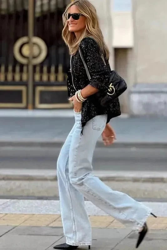 Sequin Jackets Sequin Swirl Zip-Up Jacket