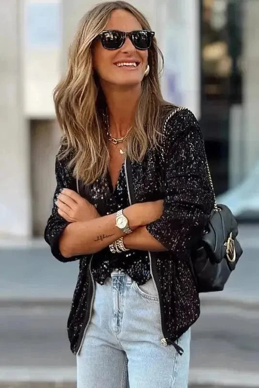 Sequin Jackets Sequin Swirl Zip-Up Jacket