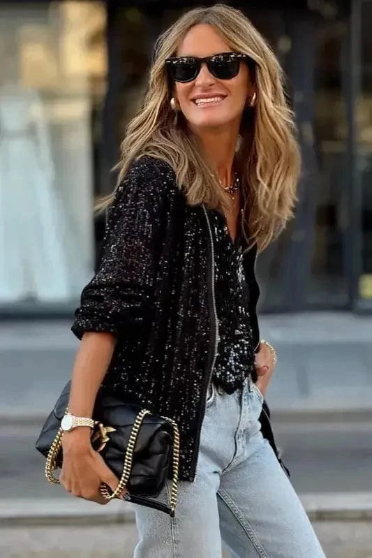Sequin Jackets Sequin Swirl Zip-Up Jacket