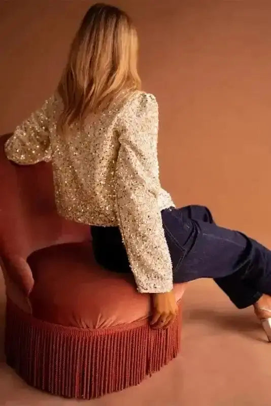 Sequin cropped blazer back view — Fashionfitz UK