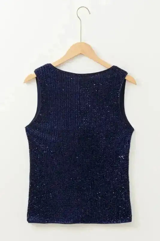 Sequin Tops Glam Sequin V-Neck Tank Top