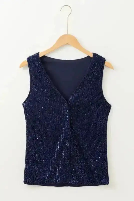 Sequin Tops Glam Sequin V-Neck Tank Top