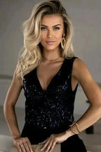 Sequin Tops Glam Sequin V-Neck Tank Top