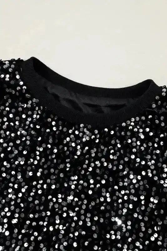 Sequined Tops Midnight Shimmer Sequined Cropped Blouse