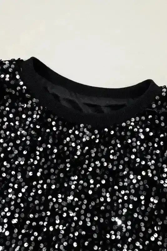Midnight Shimmer Sequin Cropped Long Sleeve Party Blouse Women UK styled as a glamorous night-out occasion outfit — Fashionfitz