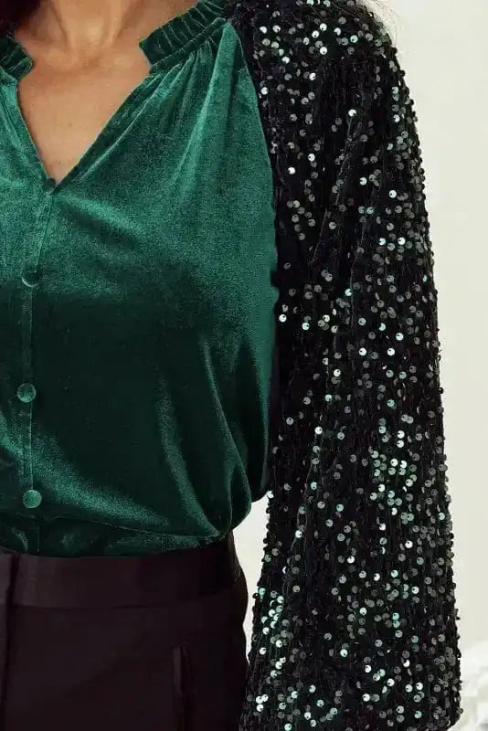 Sequined Tops Red Dahlia Sequin Sleeve Velvet Top
