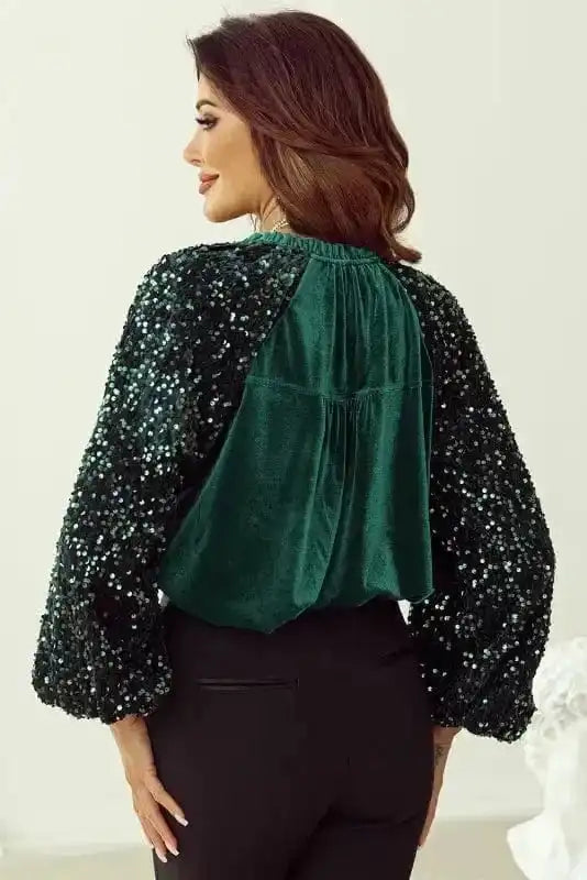 Sequined Tops Red Dahlia Sequin Sleeve Velvet Top