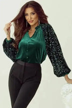 Sequined Tops Red Dahlia Sequin Sleeve Velvet Top