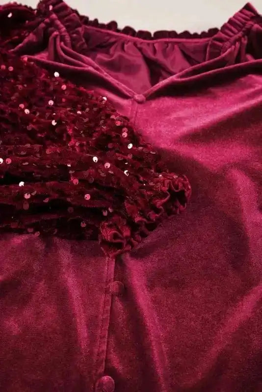 Sequined Tops Red Dahlia Sequin Sleeve Velvet Top