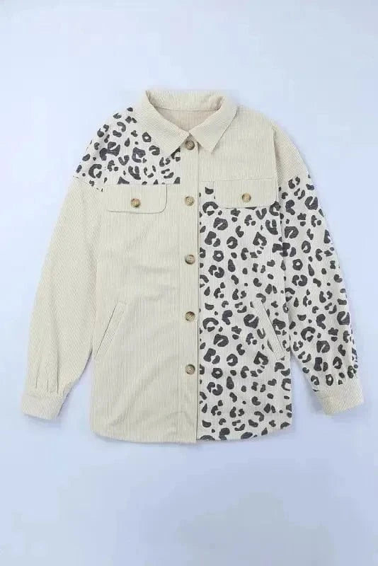 Shackets Apricot Leopard Print Detail Pocketed Corduroy Jacket