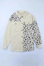 Shackets Apricot Leopard Print Detail Pocketed Corduroy Jacket