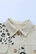 Shackets Apricot Leopard Print Detail Pocketed Corduroy Jacket