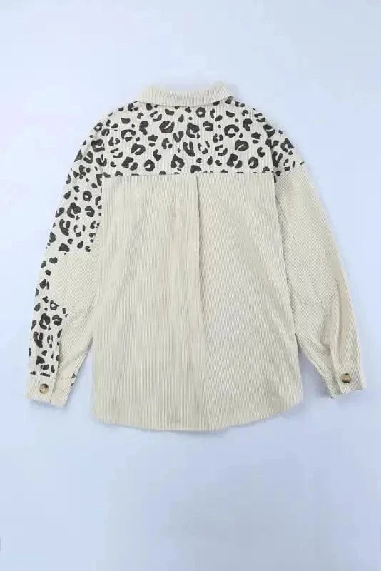 Shackets Apricot Leopard Print Detail Pocketed Corduroy Jacket