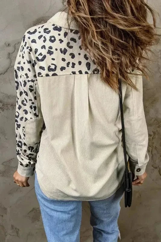 Shackets Apricot Leopard Print Detail Pocketed Corduroy Jacket