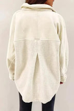 Shackets Beige Button-Up Stitching Pocket Raw Hem Shacket