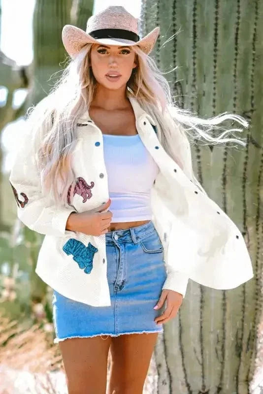 Shackets Beige Textured Shacket with Flap Pockets