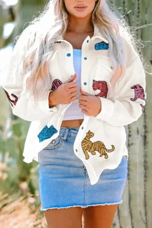 Shackets Beige Textured Shacket with Flap Pockets