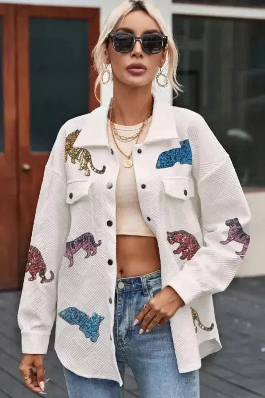 Shackets Beige Textured Shacket with Flap Pockets