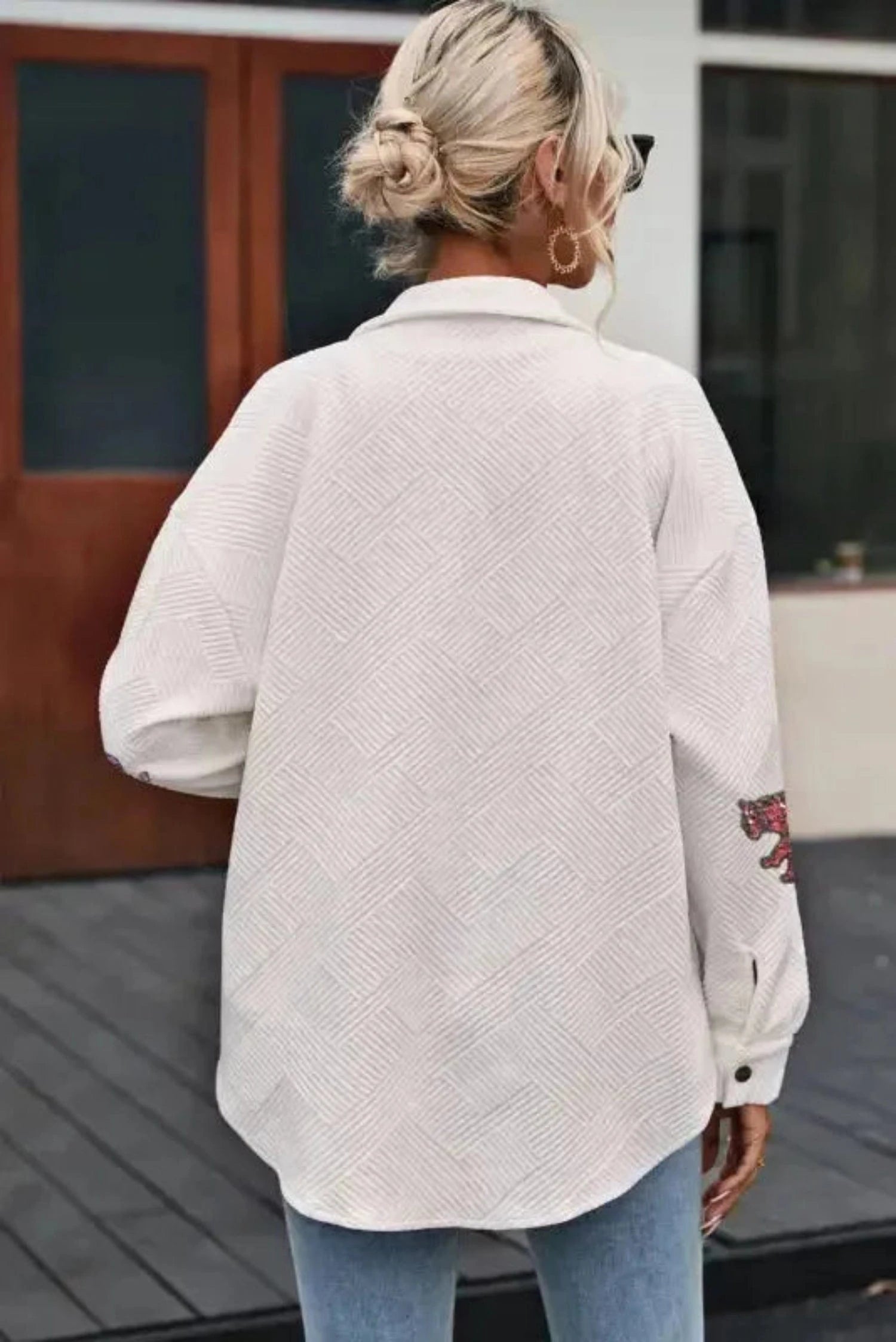 Shackets Beige Textured Shacket with Flap Pockets