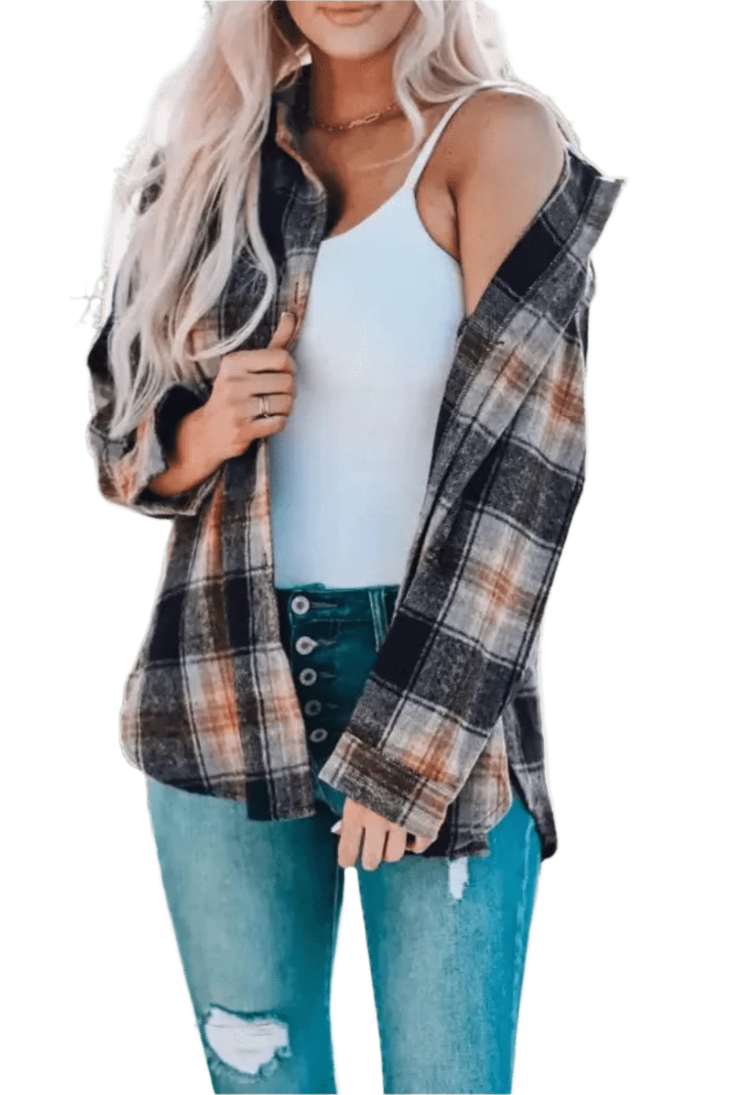 Shackets Black / S / 100%Polyester Oversized Plaid Slit Hem Longline Shirt