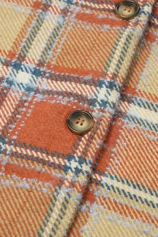 Shackets Blue Oversized Flap Pockets Plaid Shacket with Slits