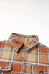 Shackets Blue Oversized Flap Pockets Plaid Shacket with Slits