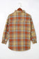 Shackets Blue Oversized Flap Pockets Plaid Shacket with Slits