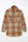 Shackets Blue Oversized Flap Pockets Plaid Shacket with Slits