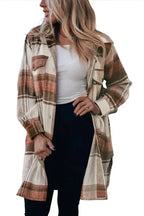 Shackets Brown Plaid Longline Shacket Coat for Women