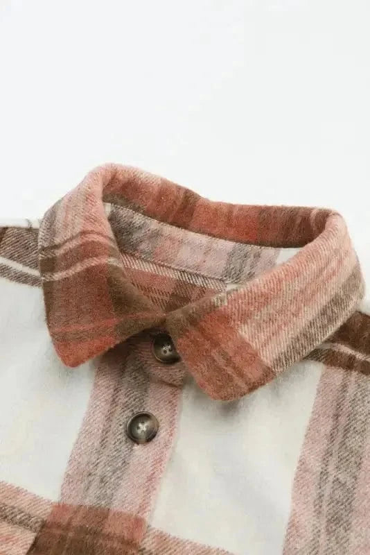 Shackets Brown Plaid Longline Shacket Coat for Women