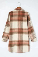 Shackets Brown Plaid Longline Shacket Coat for Women