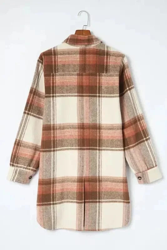 Shackets Brown Plaid Longline Shacket Coat for Women