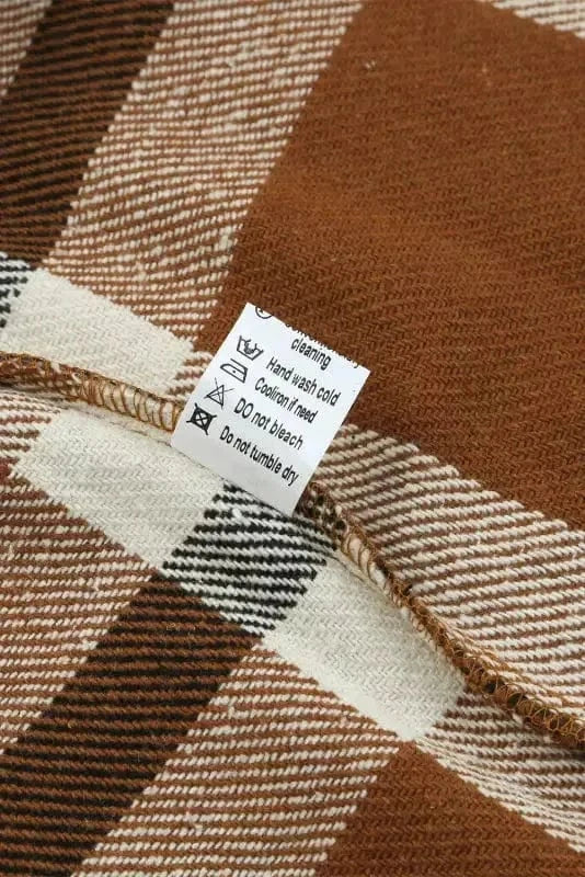 Shackets Brown Pocketed Buttoned Plaid Shirt Jacket
