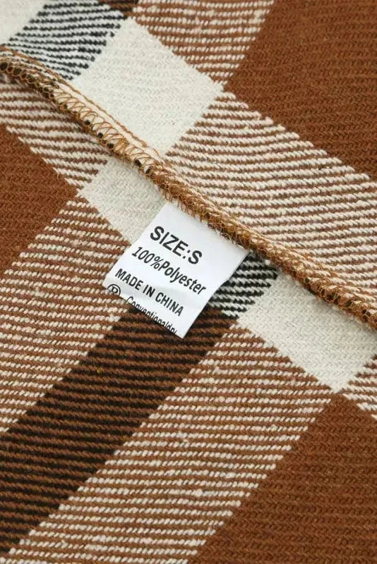 Shackets Brown Pocketed Buttoned Plaid Shirt Jacket