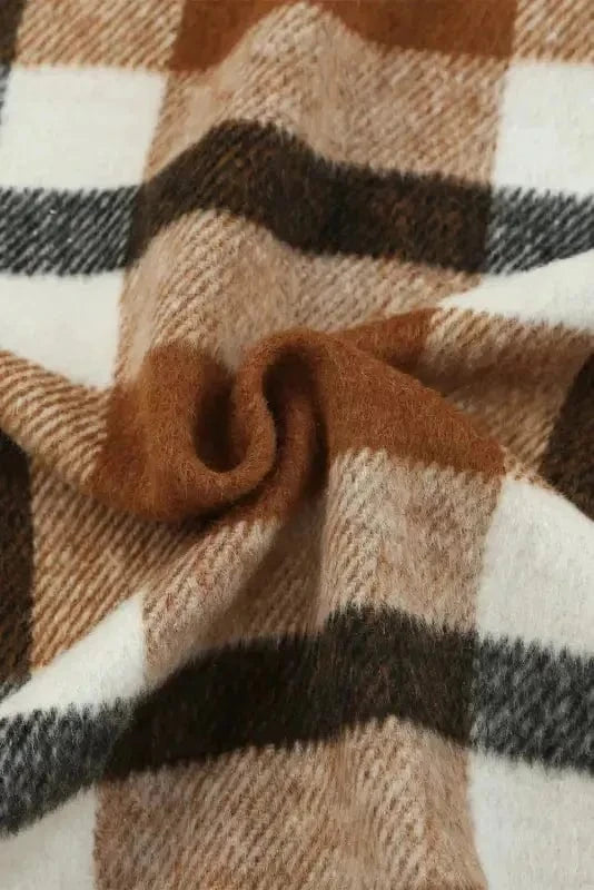 Shackets Brown Pocketed Buttoned Plaid Shirt Jacket