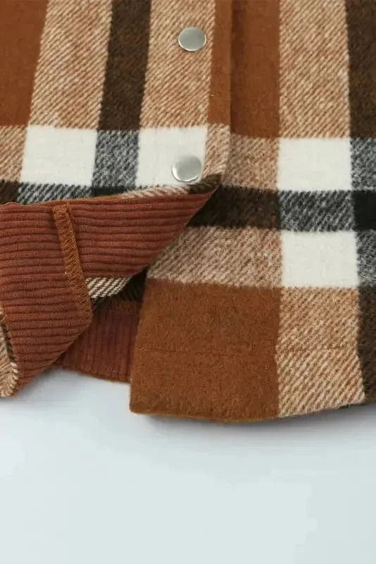 Shackets Brown Pocketed Buttoned Plaid Shirt Jacket