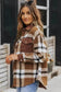 Shackets Brown Pocketed Buttoned Plaid Shirt Jacket
