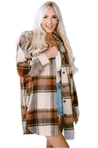 Shackets Brown / S / 53.1%Polyester+26.6%Cotton+14.9%Viscose+5.4%Polyamide Brown Plaid Longline Shacket Coat for Women