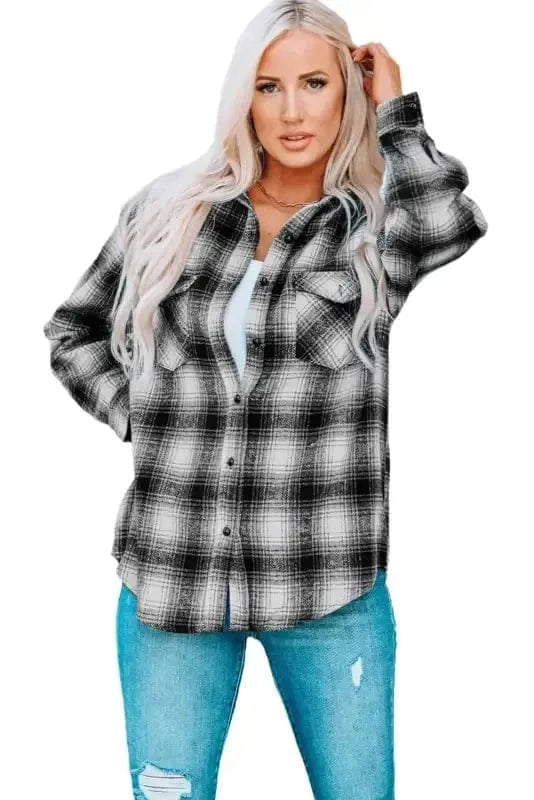 Shackets Buttons Pockets Plaid Shacket